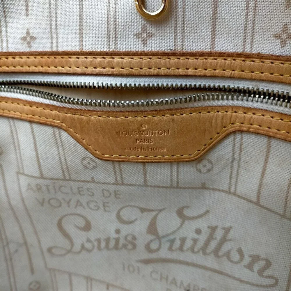 Louis Vuitton Neverfull Mm White Damier Azur Tote
